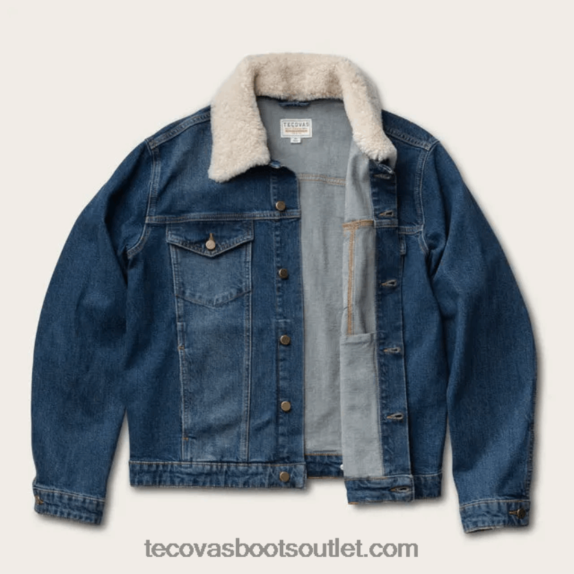 homens jaqueta trucker jeans shearling Z4488X28 azul médio Tecovas