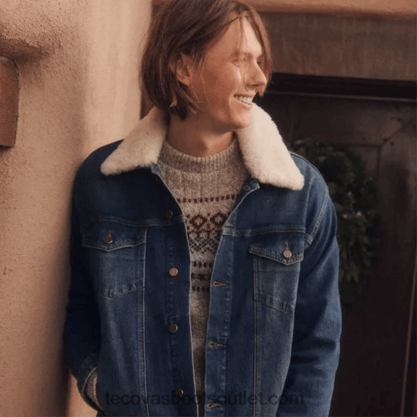 homens jaqueta trucker jeans shearling Z4488X28 azul médio Tecovas