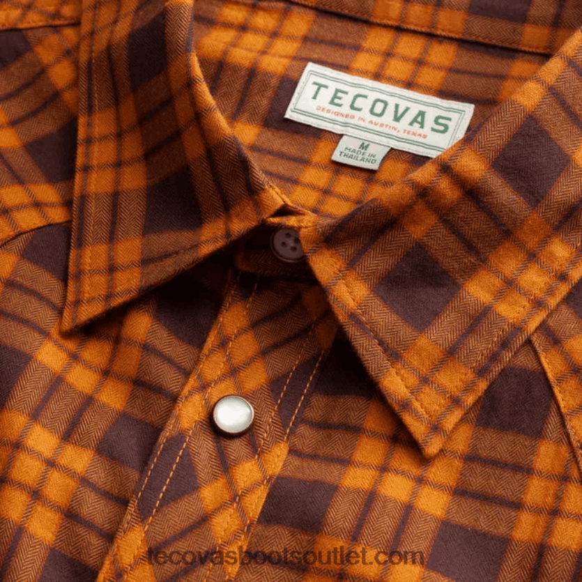 homens snap de pérola de algodão escovado Z4488X41 xadrez de chocolate Tecovas