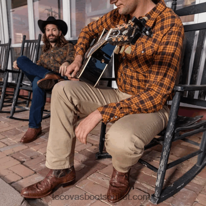 homens snap de pérola de algodão escovado Z4488X41 xadrez de chocolate Tecovas