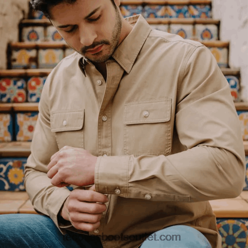 homens botão de sarja de algodão Z4488X47 caqui Tecovas