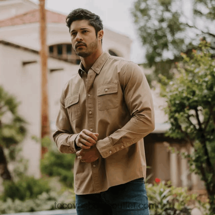 homens botão de sarja de algodão Z4488X47 caqui Tecovas