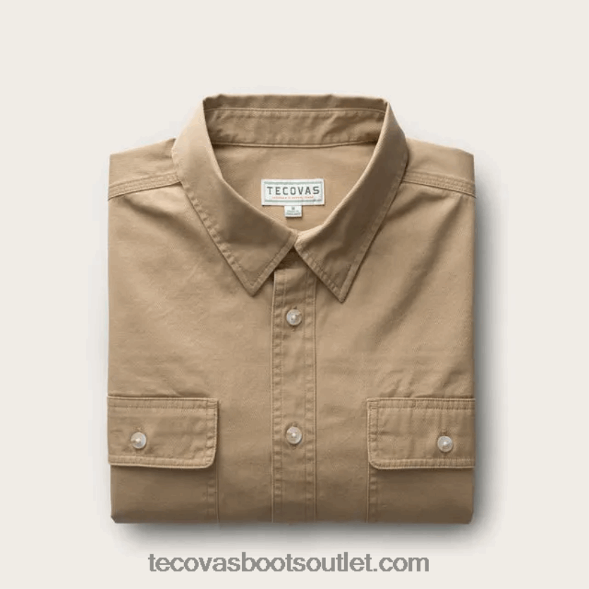 homens botão de sarja de algodão Z4488X47 caqui Tecovas