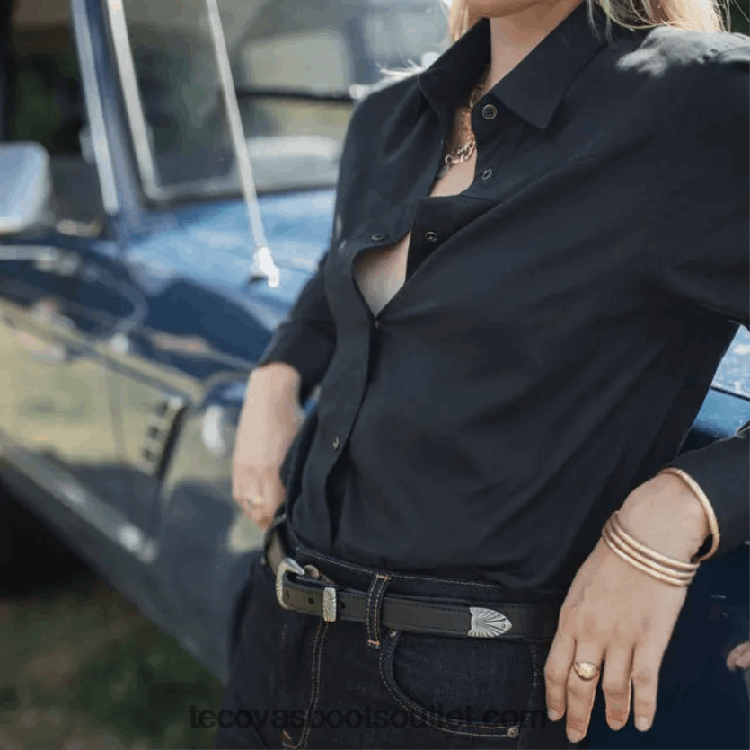 mulheres snap de pérola de algodão escovado Z4488X147 ônix Tecovas