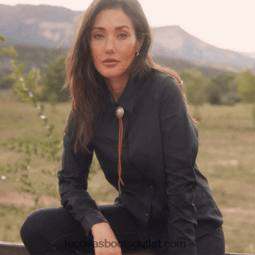 mulheres snap de pérola de algodão escovado Z4488X147 ônix Tecovas