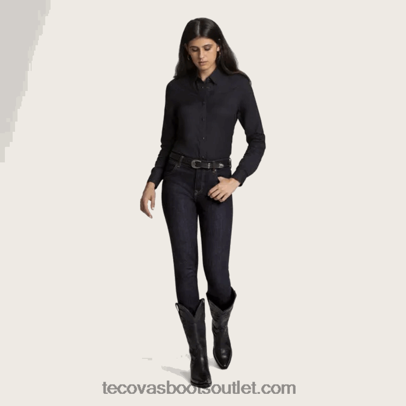 mulheres snap de pérola de algodão escovado Z4488X147 ônix Tecovas