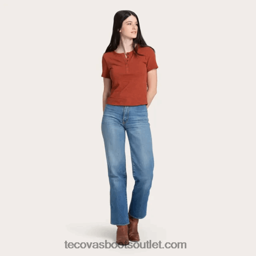 mulheres manga curta algodão slub henley Z4488X157 canela Tecovas