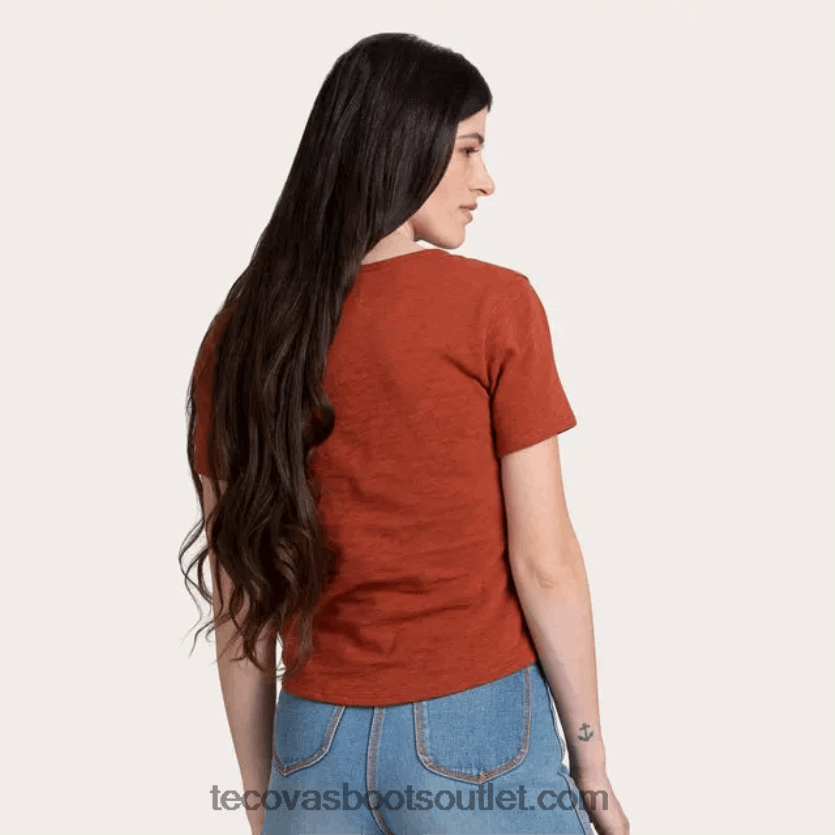mulheres manga curta algodão slub henley Z4488X157 canela Tecovas