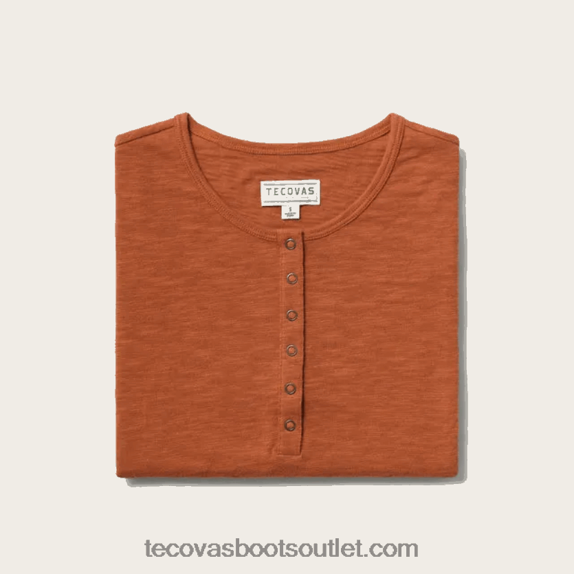 mulheres manga curta algodão slub henley Z4488X157 canela Tecovas