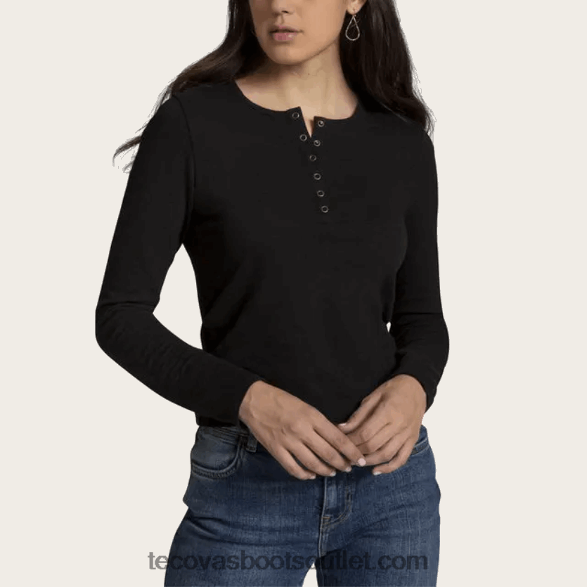 mulheres manga longa algodão slub henley Z4488X161 ônix Tecovas