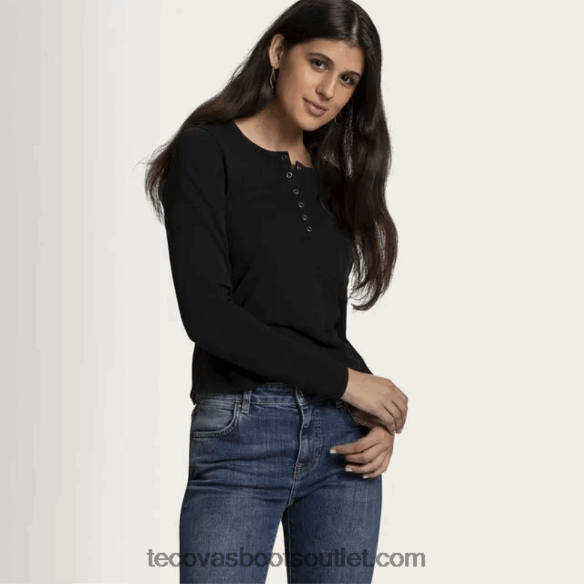 mulheres manga longa algodão slub henley Z4488X161 ônix Tecovas