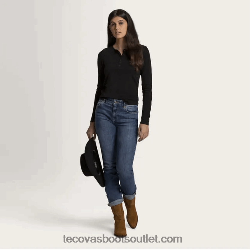 mulheres manga longa algodão slub henley Z4488X161 ônix Tecovas