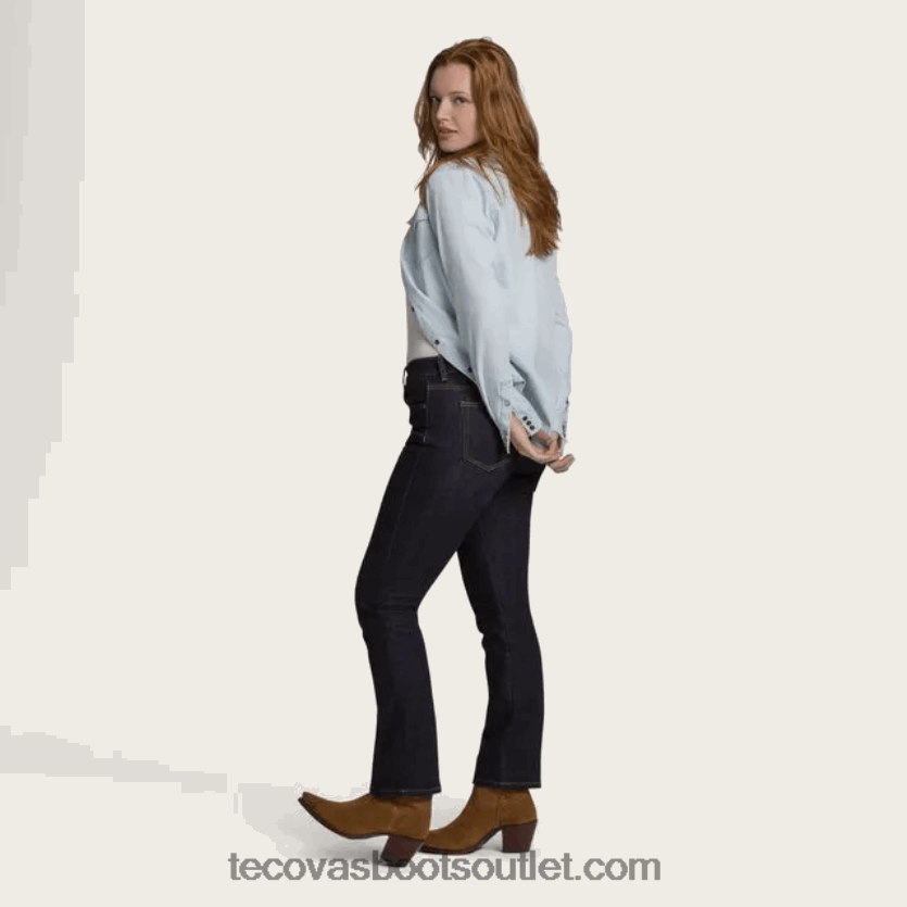 mulheres jeans reto de cintura alta Z4488X166 tinta azul Tecovas