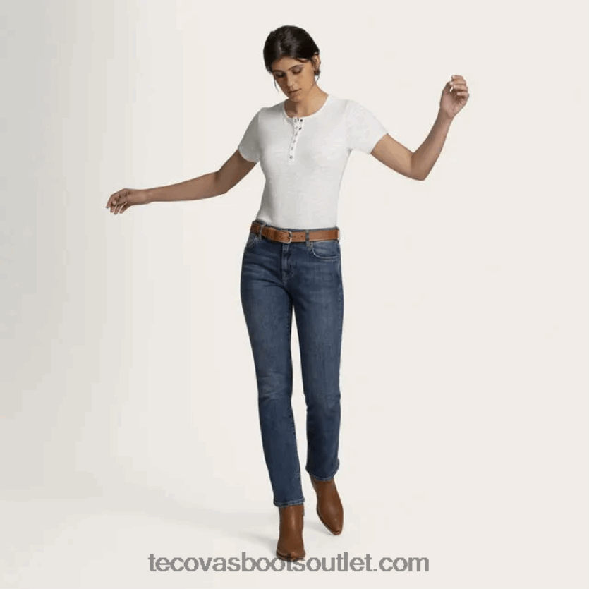 mulheres jeans reto de cintura alta Z4488X167 rio azul Tecovas